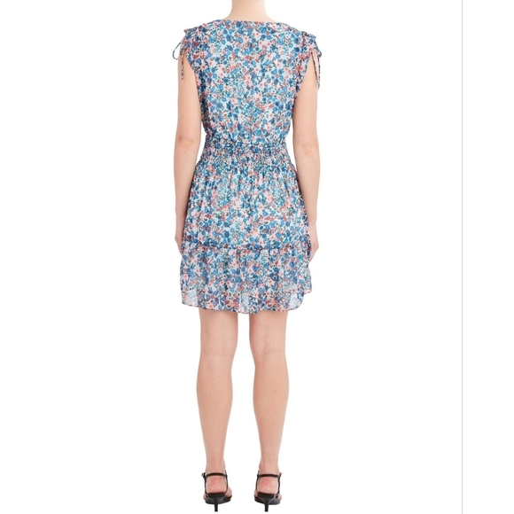 BCBG Paris Layered Chiffon Floral Print Ruffle Mini Summer Dress Women Size S - Picture 2 of 16